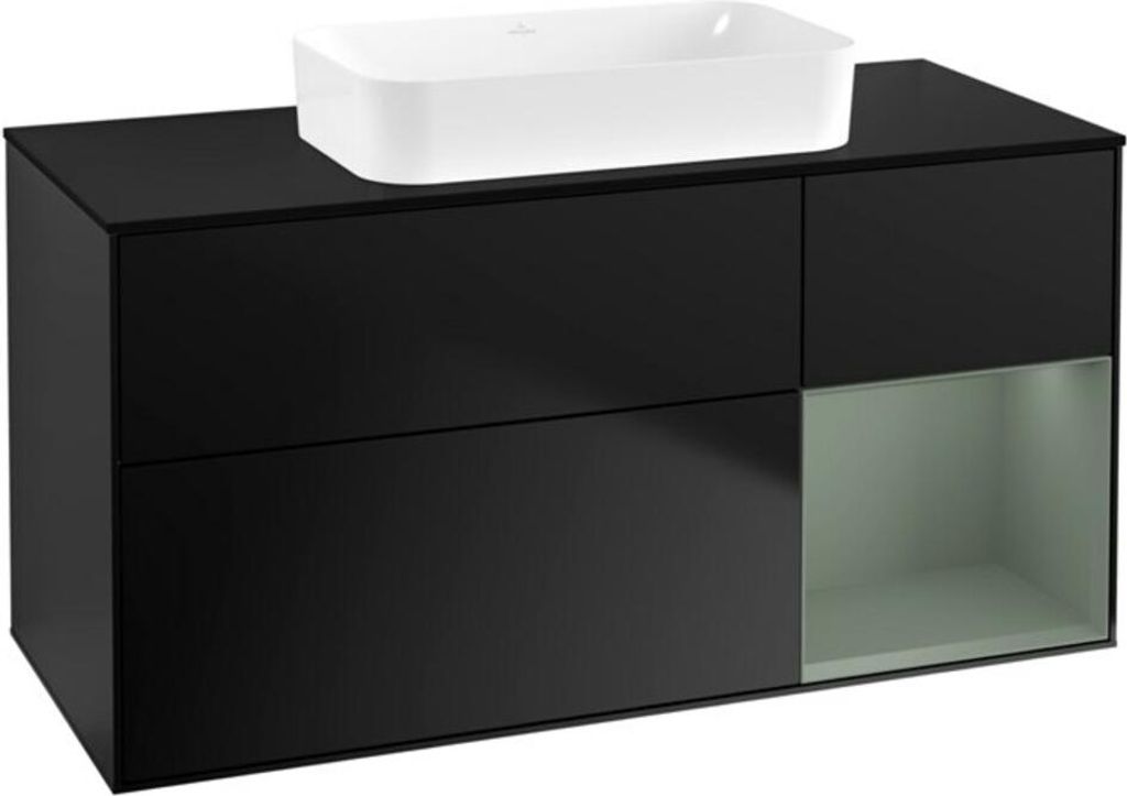 V&B Waschtischunterschrank Wandbeleuchtung Finion 120x60 cm, Reg re Oli. m Lac, bla m Lac