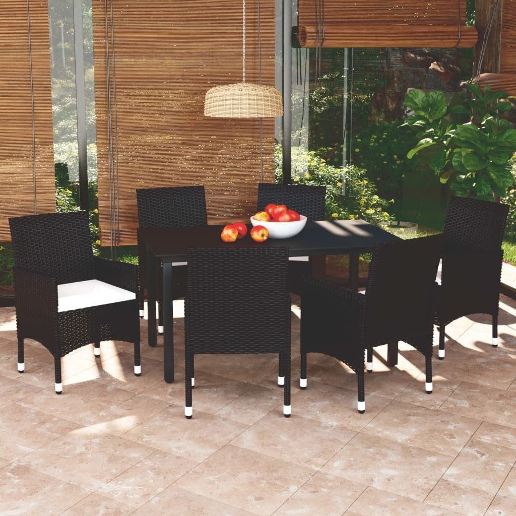 7-tlg. Garten-Essgruppe mit Kissen Poly Rattan Schwarz , Gartenmöbel-Sets Design 2024