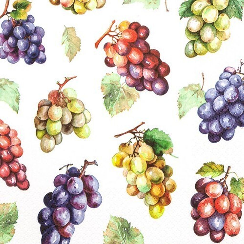 20 Servietten Wine Grapes - Bunte Weintrauben 33x33cm