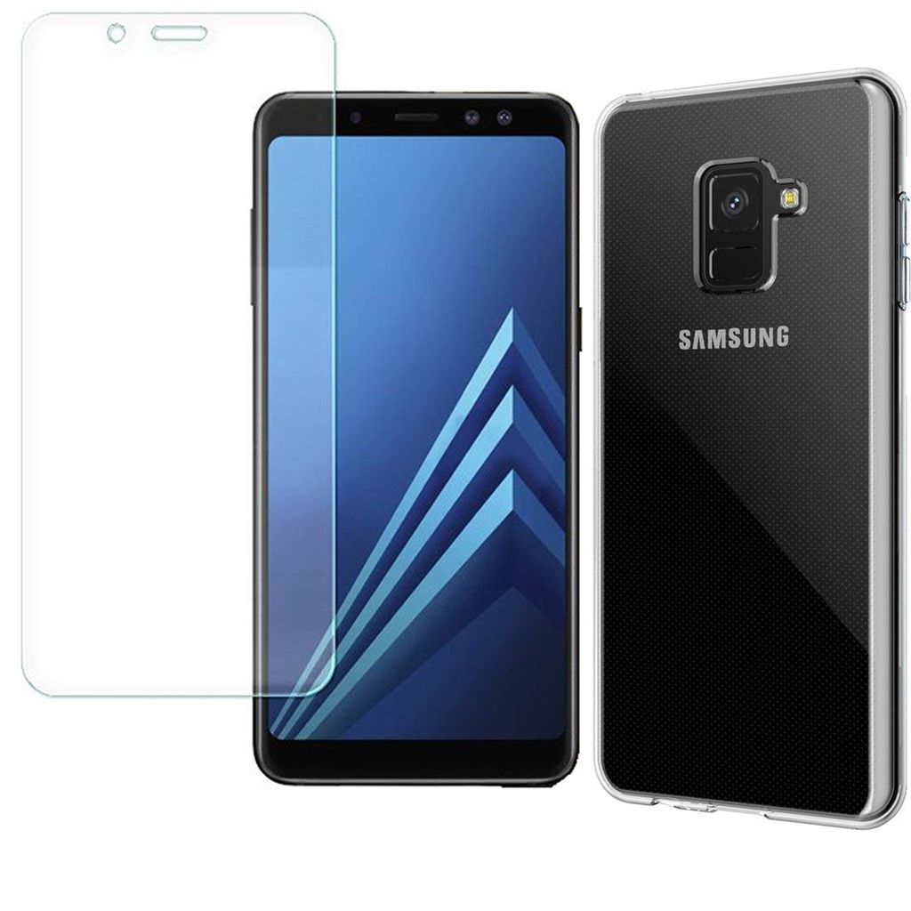 Samsung Galaxy A8 2018 Rundumschutz 2 in 1 Set CASE + PANZERGLAS Silikon-Hülle + Schutzfolie