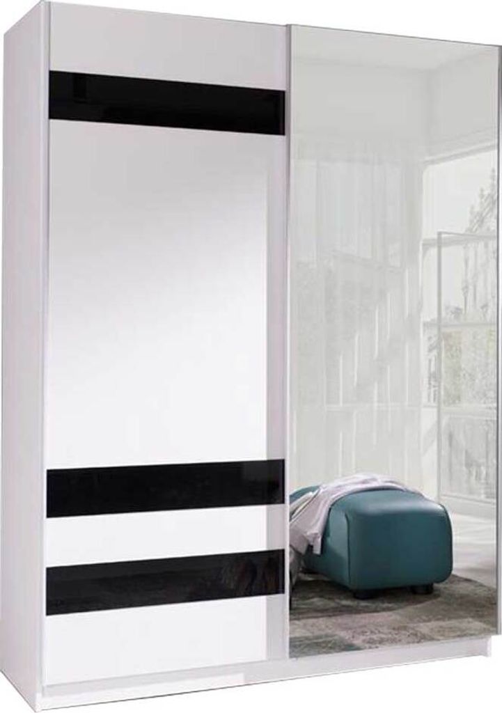 Komfortabler Kleiderschrank mit Schiebetüren, sehr geräumiger Kleiderschrank, Metallstange, Einlegeböden, Kleiderschrank, Schrank, Schiebetüren...