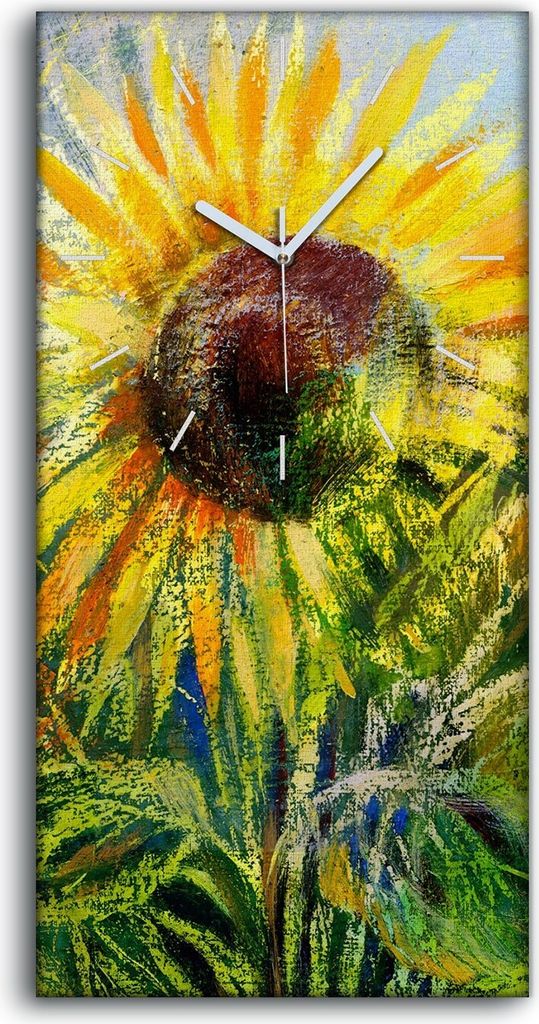 Wandbild Leinwand Bilder Wanduhr Geräuschlos 30x60 Ölgemälde Blumen Sonnen - weiße Hände