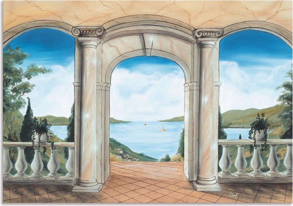 ARTland Wandbild Alu für Innen & Outdoor griechische Terrasse Größe: 100x70 cm