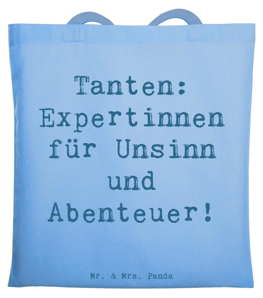 Mr. & Mrs. Panda Stoffbeutel Spruch Tante Abenteuer - Sky Blue - Geschenk, Einkaufstasche, Neffe, Laptoptasche, Geschenke, Verwandte, Tote Bag, Nic...