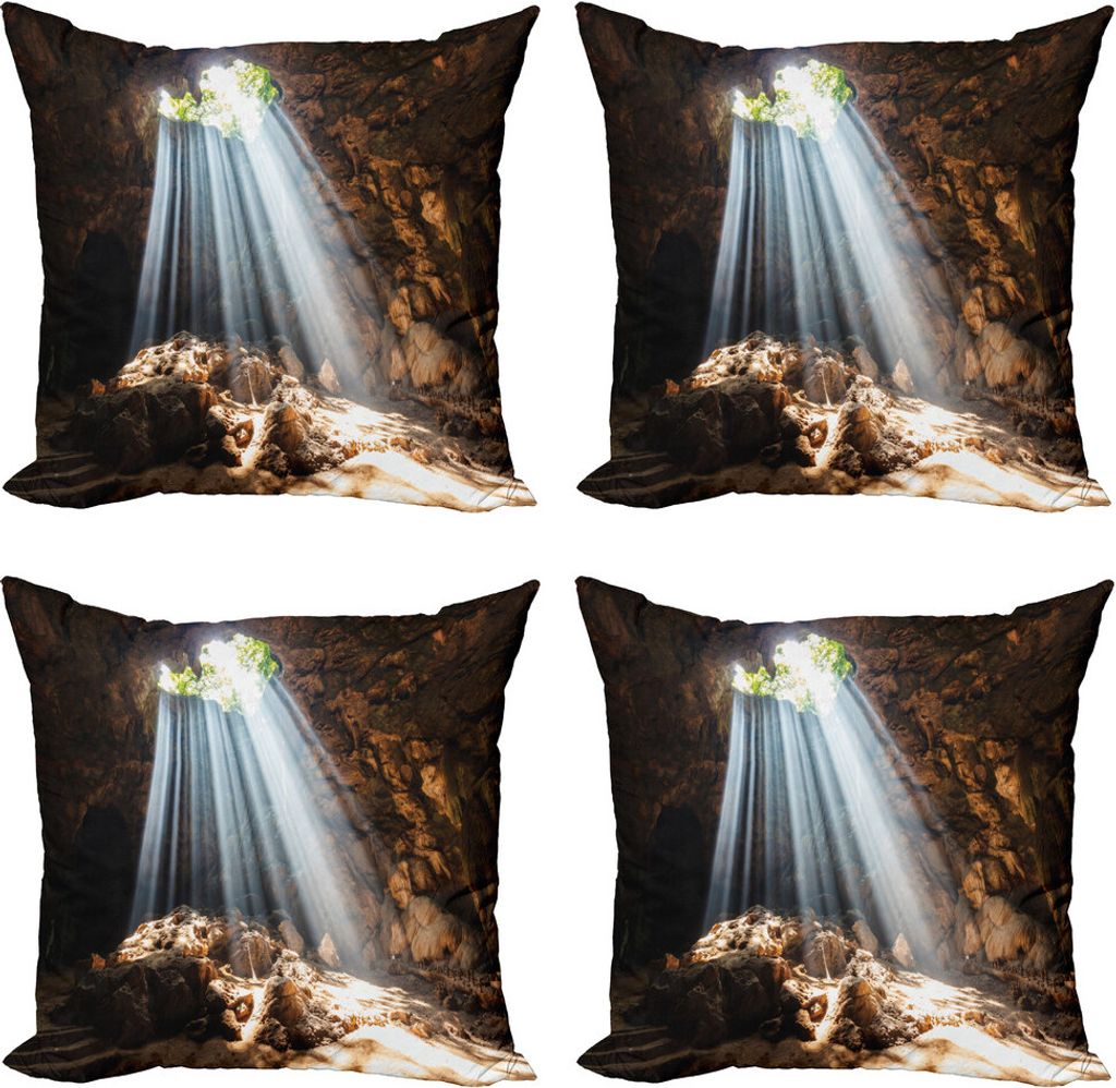 ABAKUHAUS Natur Kissenbezug Set (4 Stück), Sunbeams auf natürliche Höhle, Moderner Doppelseitiger Digitaldruck, 45 cm x 45 cm, Braun und Beige
