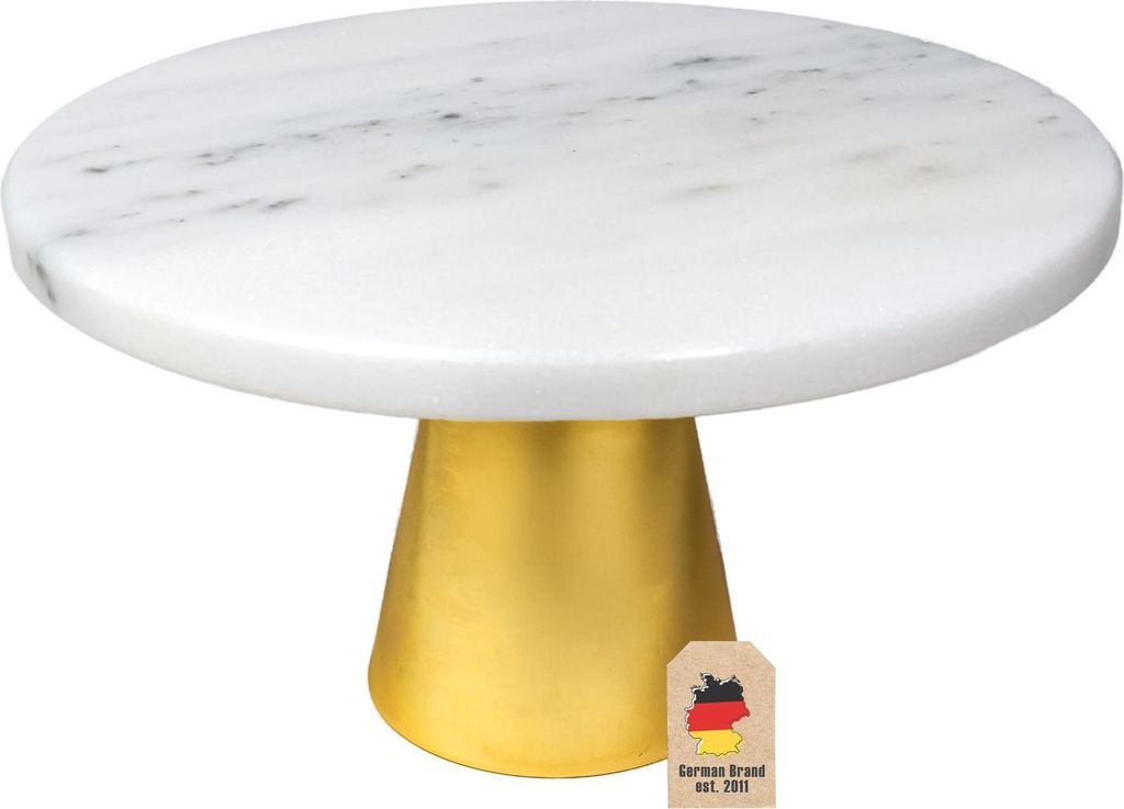 Intirilife Kuchenplatte Tortenständer mit goldenen Standfuß und Marmor Platte - 20 x 11.3 cm - Teller Platte für Kuchen Torten Runde Servierplat...