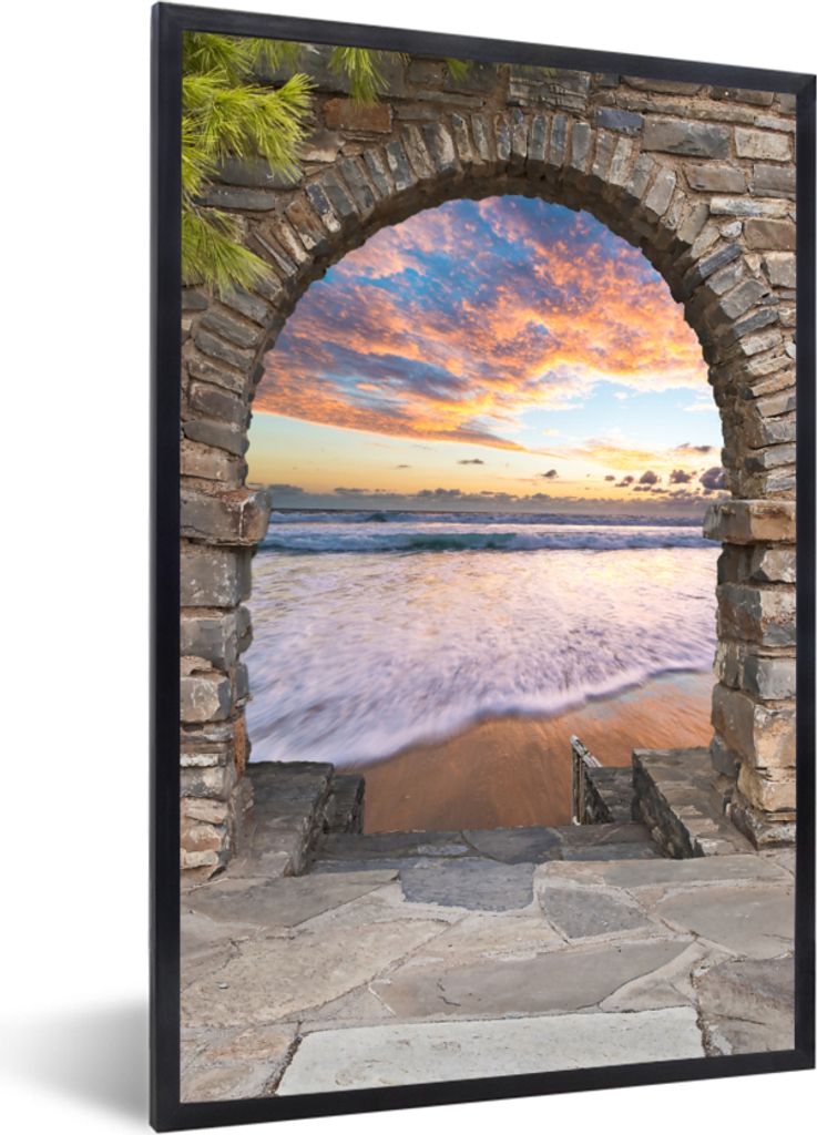MuchoWow Gerahmtes Poster Abend - Meer - Strand - Aussicht 40x60 cm - Poster mit Schwarzem Bilderrahmen Wandposter Rahmen Foto Bilder - Papierdru...