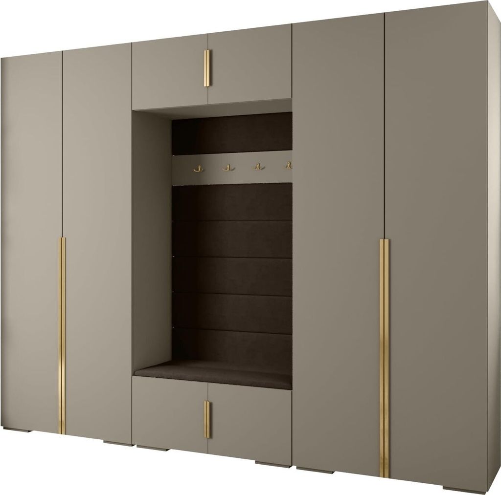 MEBLE KRYSPOL Inova 1 Möbelset Garderobe, 236,7x300x47cm - Kaschmir, Manila 04, Gold