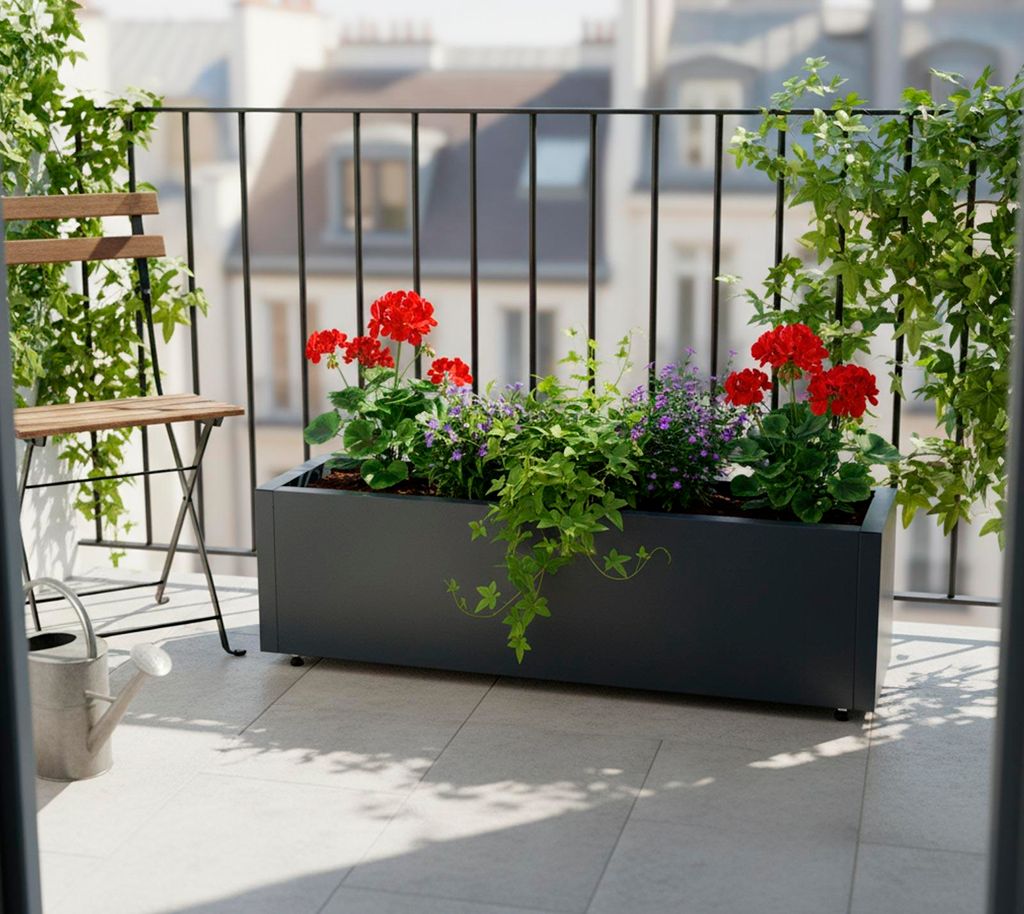 Herstera Garden Metall Pflanzkübel Cube Anthrazit 100x25x25 cm
