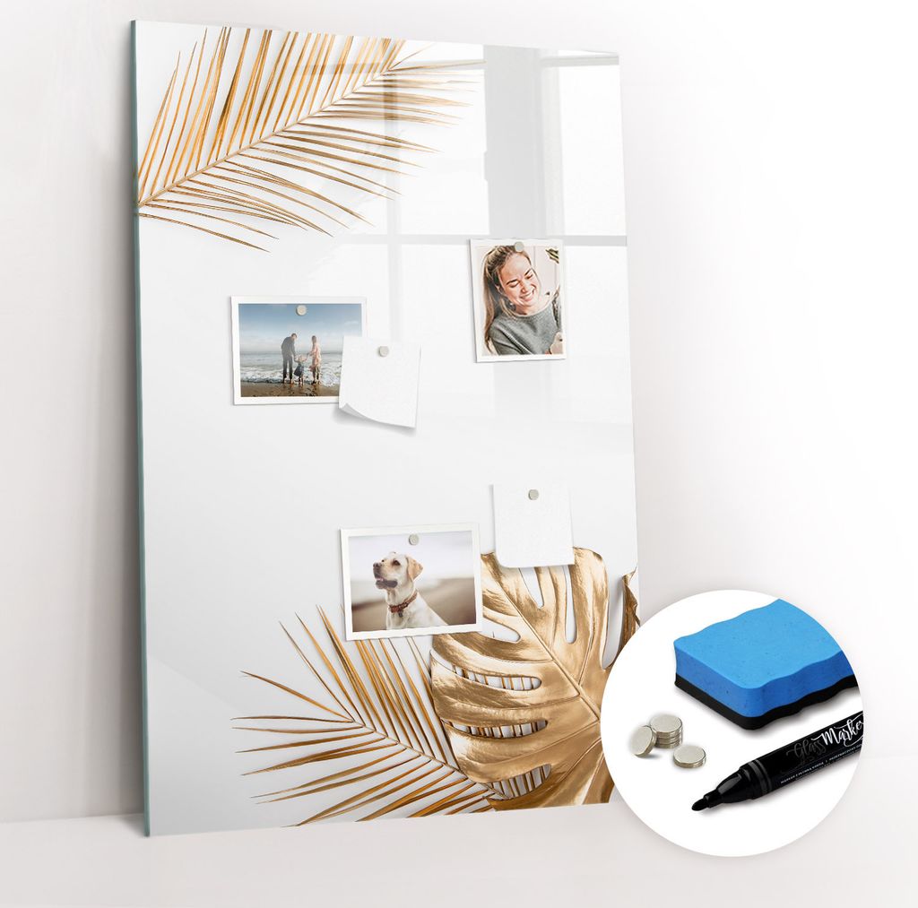 Magnetische Wandtafel - Schwarzer Marker + Schwamm + Magnete - 60 x 90 cm - Goldene Blätter