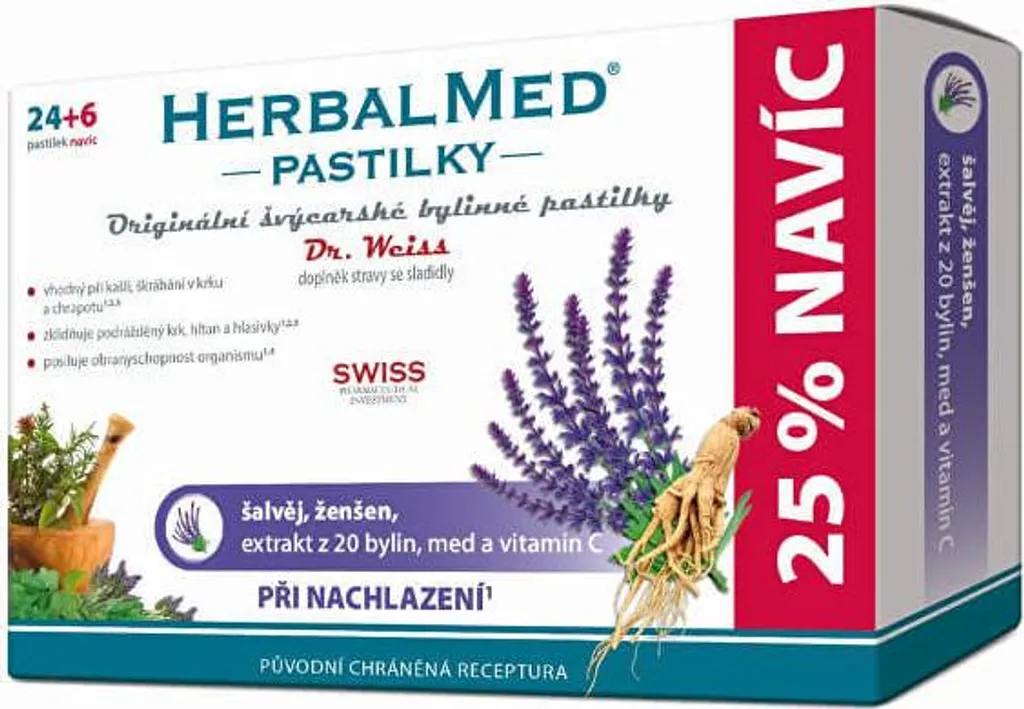 HerbalMed Dr. Weiss Pastilles aux Herbes Médicinales pour Rhume et Gorge
