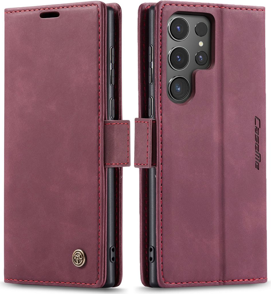 Galaxy S24 Ultra Hülle, Retro Kunstledertasche mit Standfunktion Schutzhülle für Samsung Galaxy S24 Ultra Rot