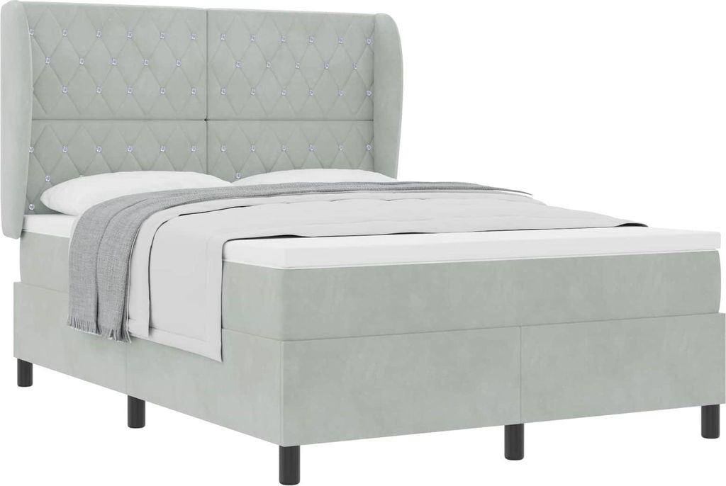 Boxspringbett mit Matratze Hellgrau 190 x 140 cm Samt
