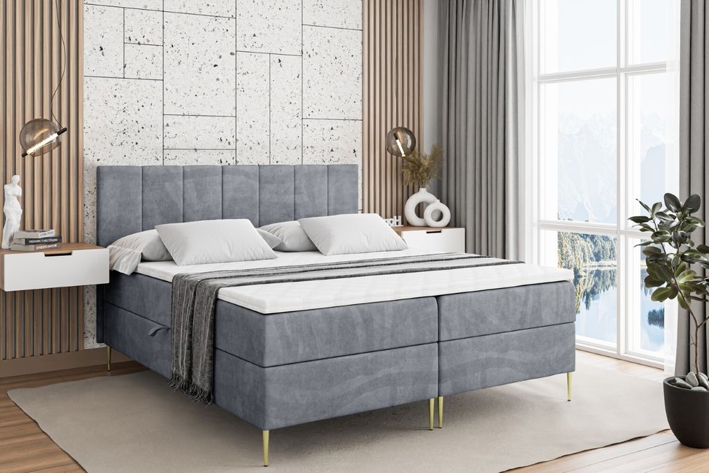ALTDECOR Boxspringbett mit Gold Füßen, Matratze und Lattenrost, Boxbett, Topper, Polsterbett mit Bettkasten, Bett mit Stauraum H4-Matratze, Doppe...