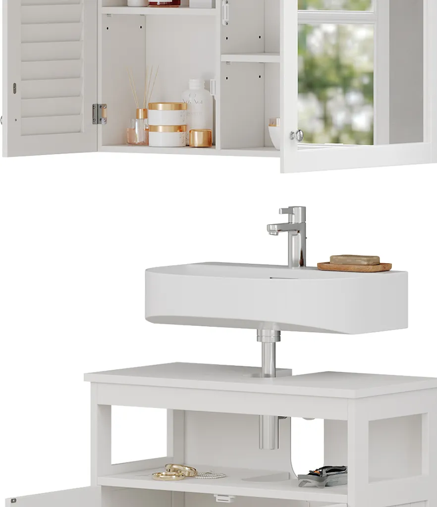 Ensemble meuble sous-vasque et étagère Vicco Riad Blanc pour salle de bain