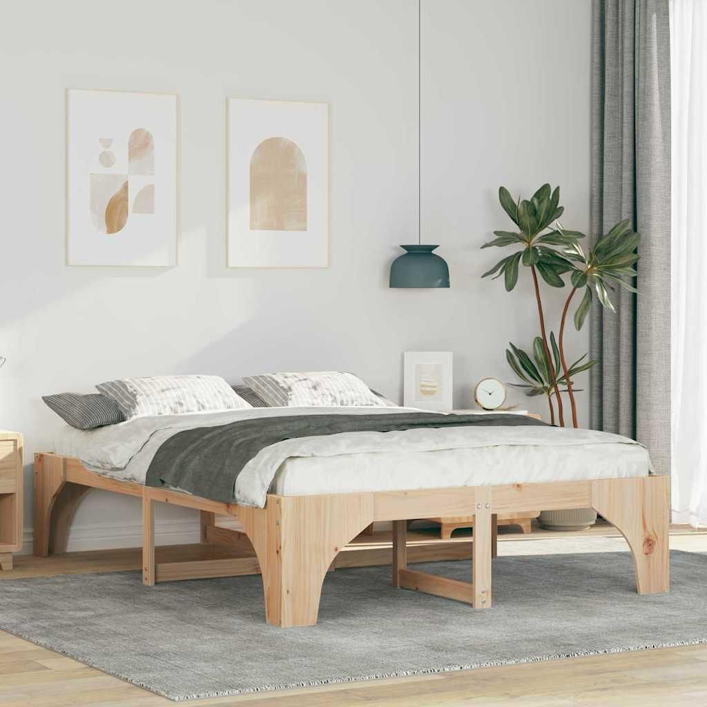 Möbel Bodenbettgestell mit Speicher Braun Massivholz Kiefer - Klassische Betten 872983