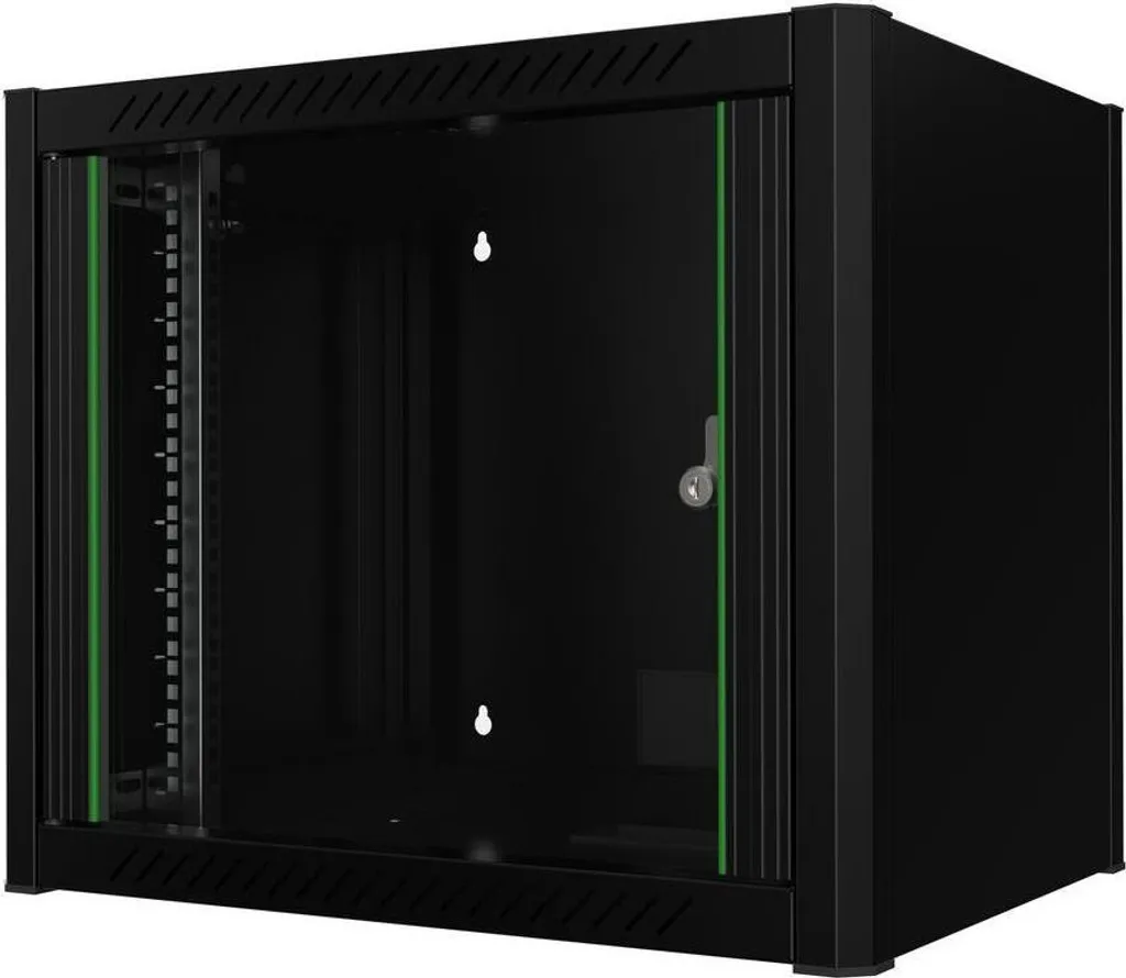 Baie de Brassage Murale 9U Lanview Noire 19" avec Porte en Verre Sécu