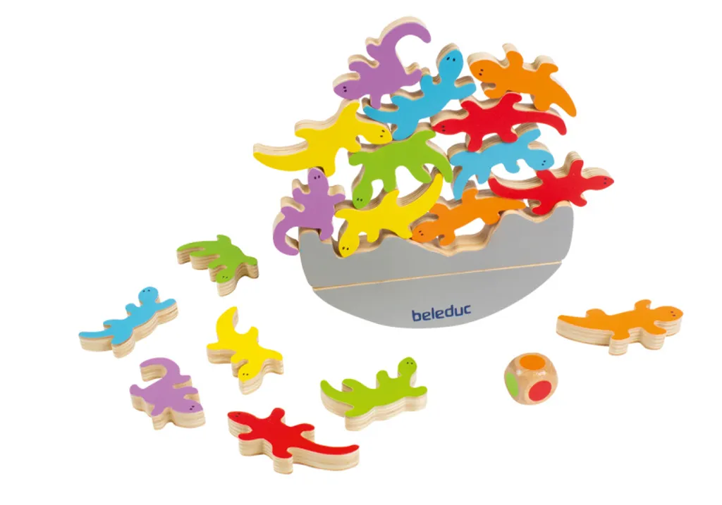 Beleduc El Gecko Jeu d'Équilibre et de Torsion Lizards en Bois Coloré