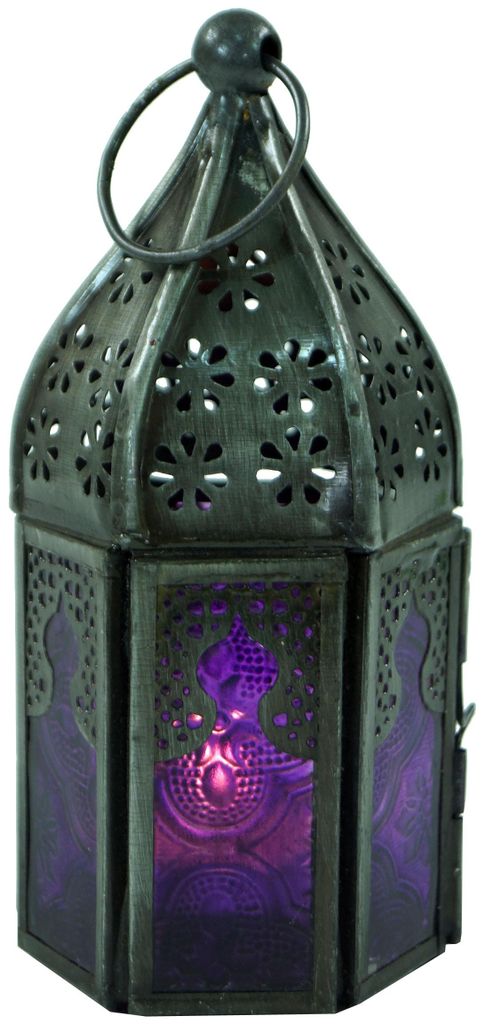 Orientalische Metall/Glas Laterne in Marrokanischem Design, Windlicht, Mehrfarbig, Glas,Eisen, Farbe: Lila, 14*6*6 cm