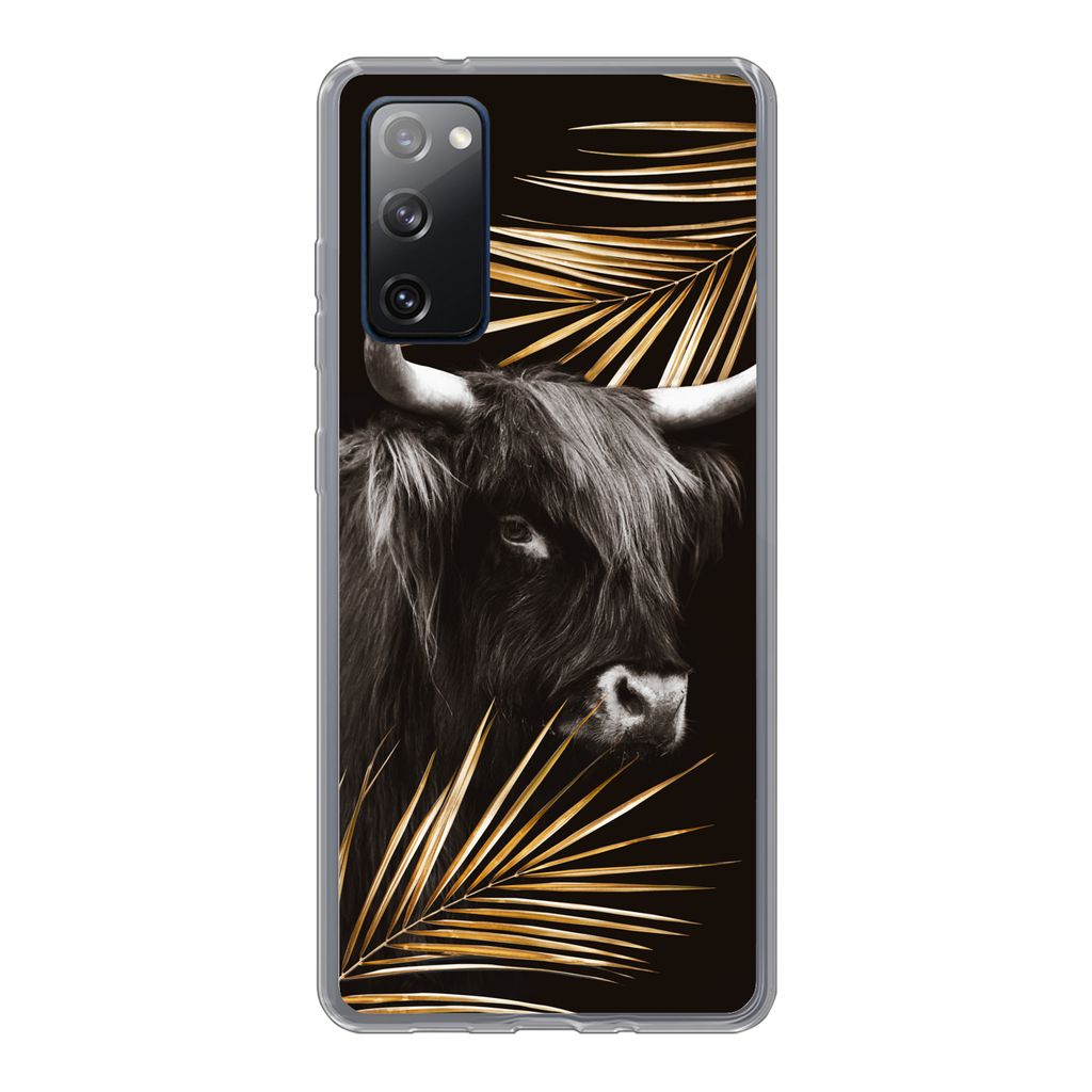 MuchoWow Handyhülle Schutzhülle Hülle für Samsung Galaxy S20 FE Schottischer Highlander - Blätter - Gold Silikon Softcase Handy Hülle - Abd...