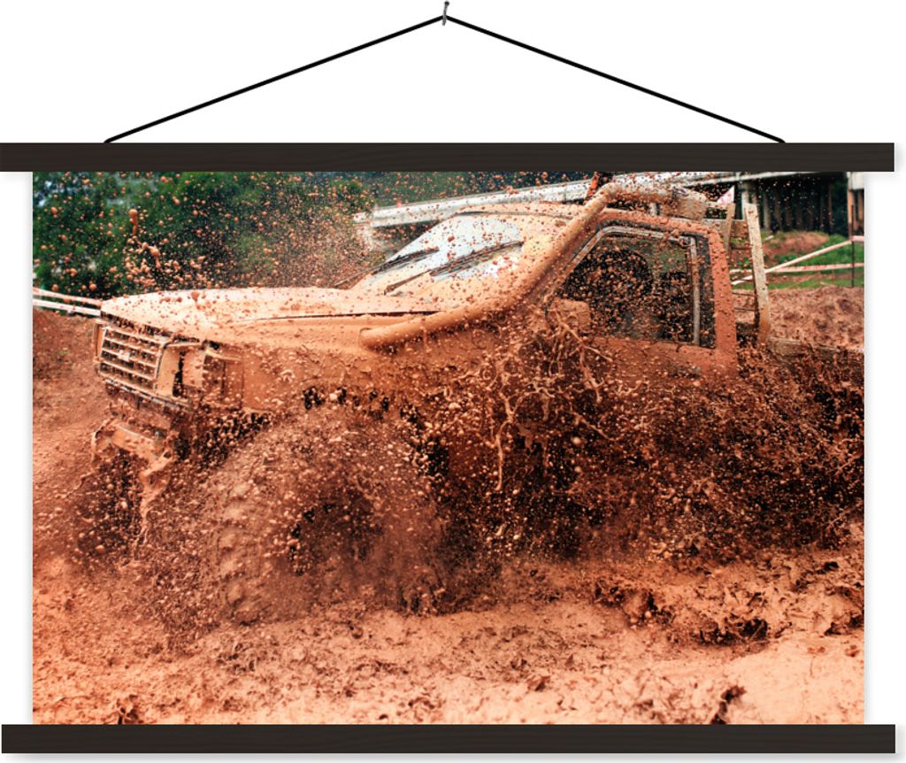 MuchoWow Textilposter Auto - Rennen - Schlamm - Räder 60x40 cm mit schwarzem Rahmen - Hölzernes