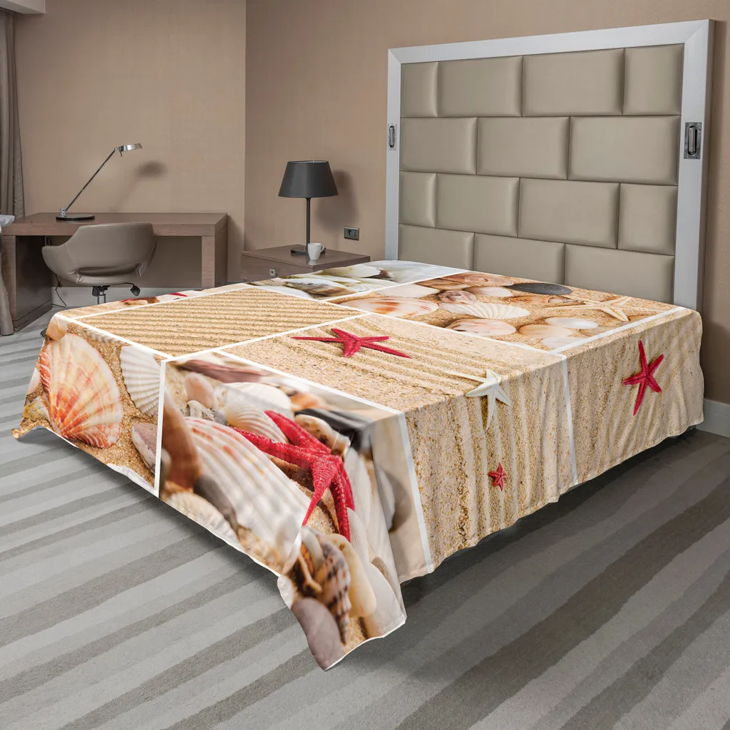 Drap de lit plat tropical ABAKUHAUS 260x228 cm motif plage et coquillages
