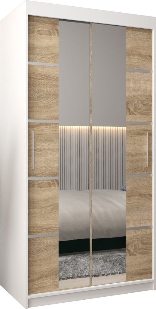 Kleiderschrank, Schiebetürenschrank Schlafzimmer, Schrank mit Spiegel VERONA 4 100 cm