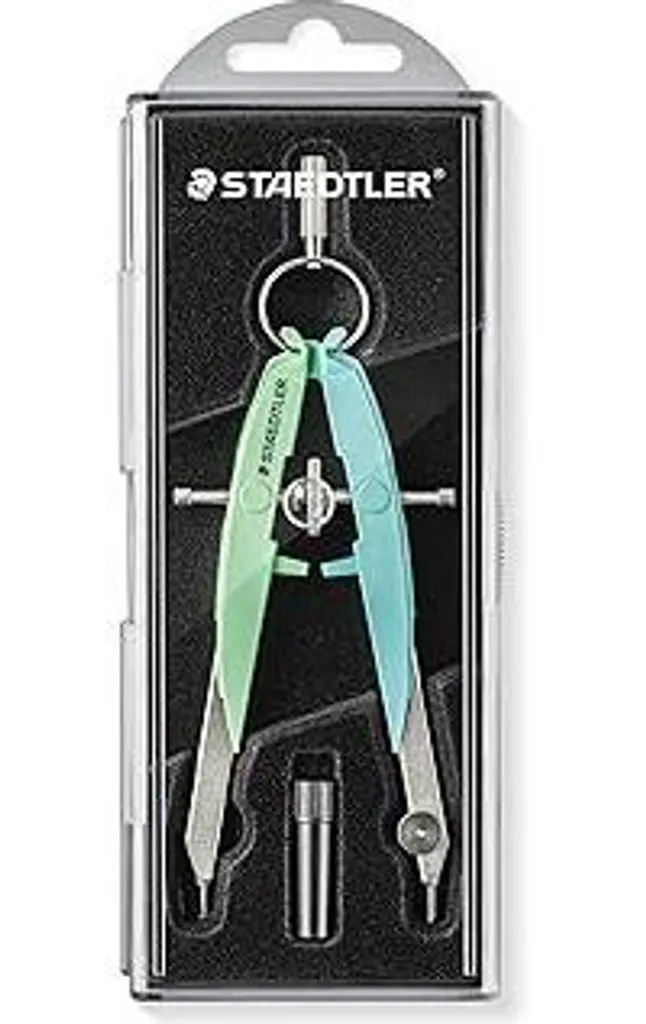 Compasso STAEDTLER Mars Comfort, di alta qualità con guida per il mandrino, esatto e preciso, verde pastello e blu pastello, custodia robusta con coperchio incernierato, 556 00-PA1