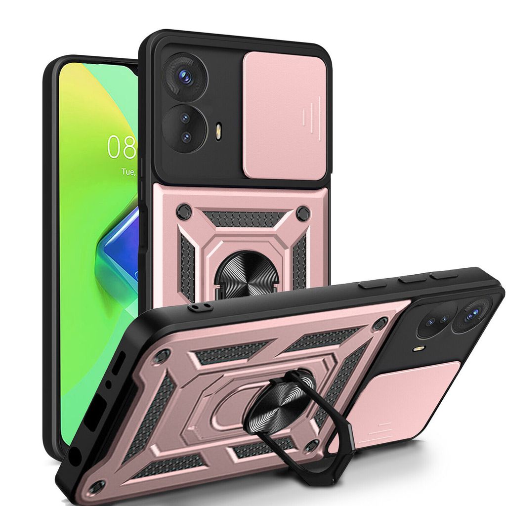 Outdoor Panzer Hülle Motorola Moto G73 5G Handyhülle mit Kameraschutz Ringhalter Rosegold