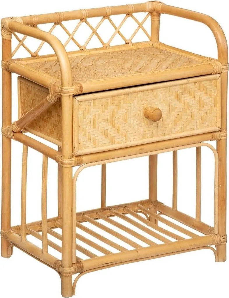 Petite table de nuit en rotin tressé Aoni avec étagère de rangement