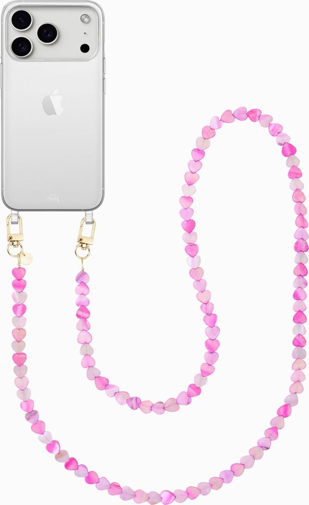 iPhone 17 Pro Max - Shell Hearts (Pink & Purple) Transparant Cord Case - Long cord