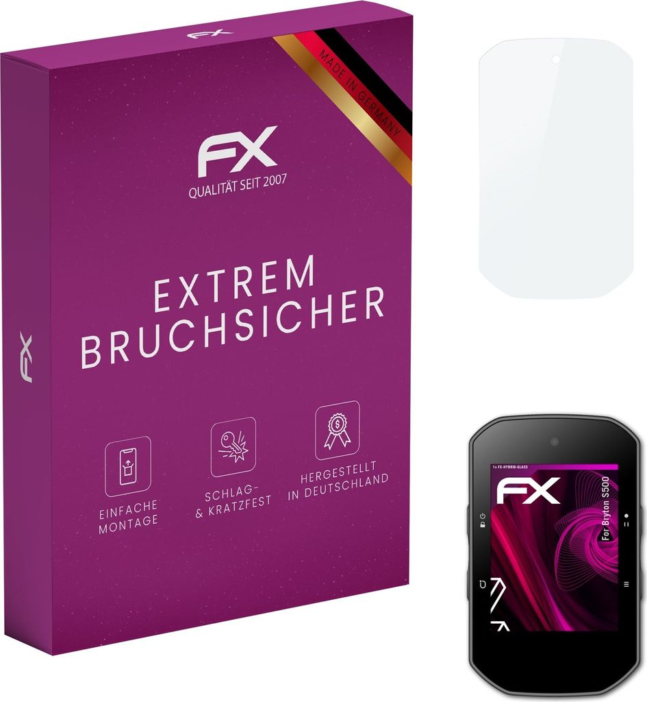 atFoliX FX-Hybrid-Glass Displayfolie kompatibel mit Bryton S500 Glasfolie