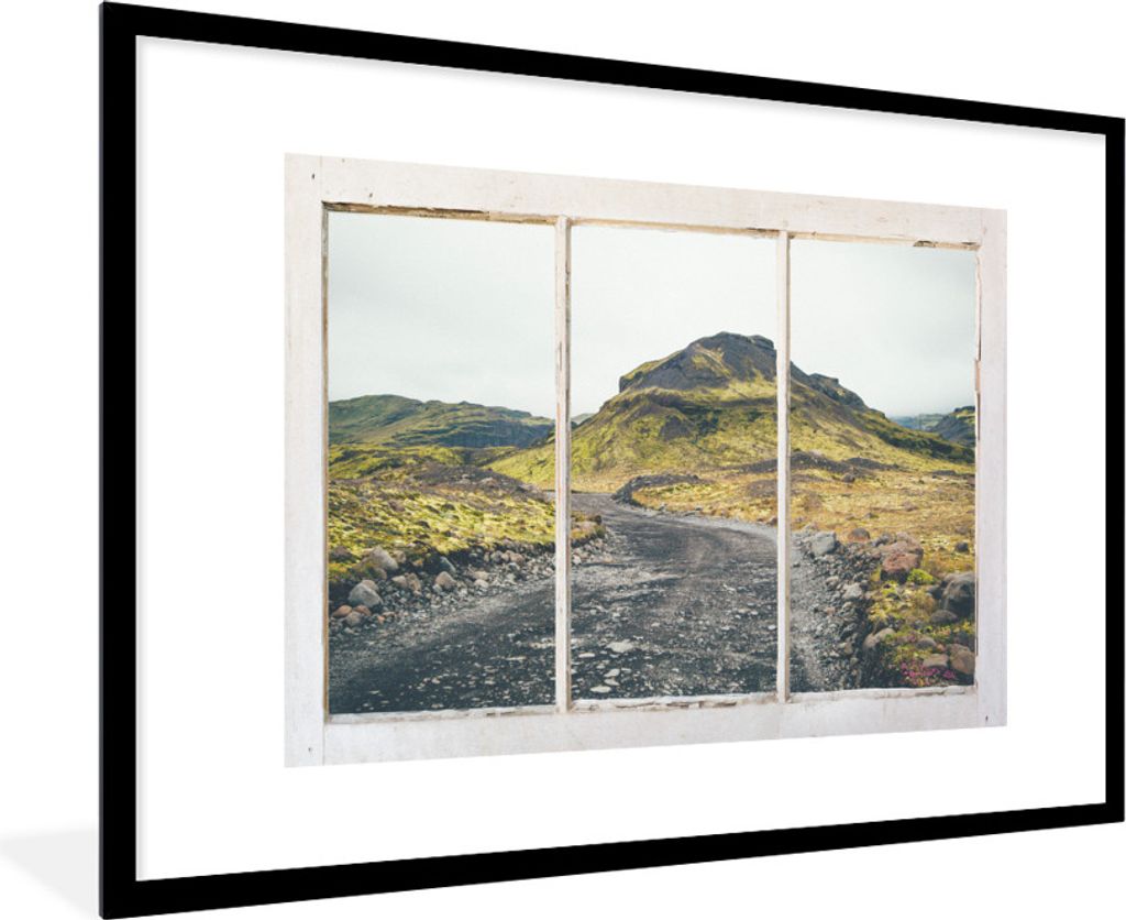 MuchoWow MuchoWow Gerahmtes Poster Aussicht - Weg - Hügel 90x60 cm - Poster mit zchwarzem Bilderrahmen - Wanddekoration - Fotos