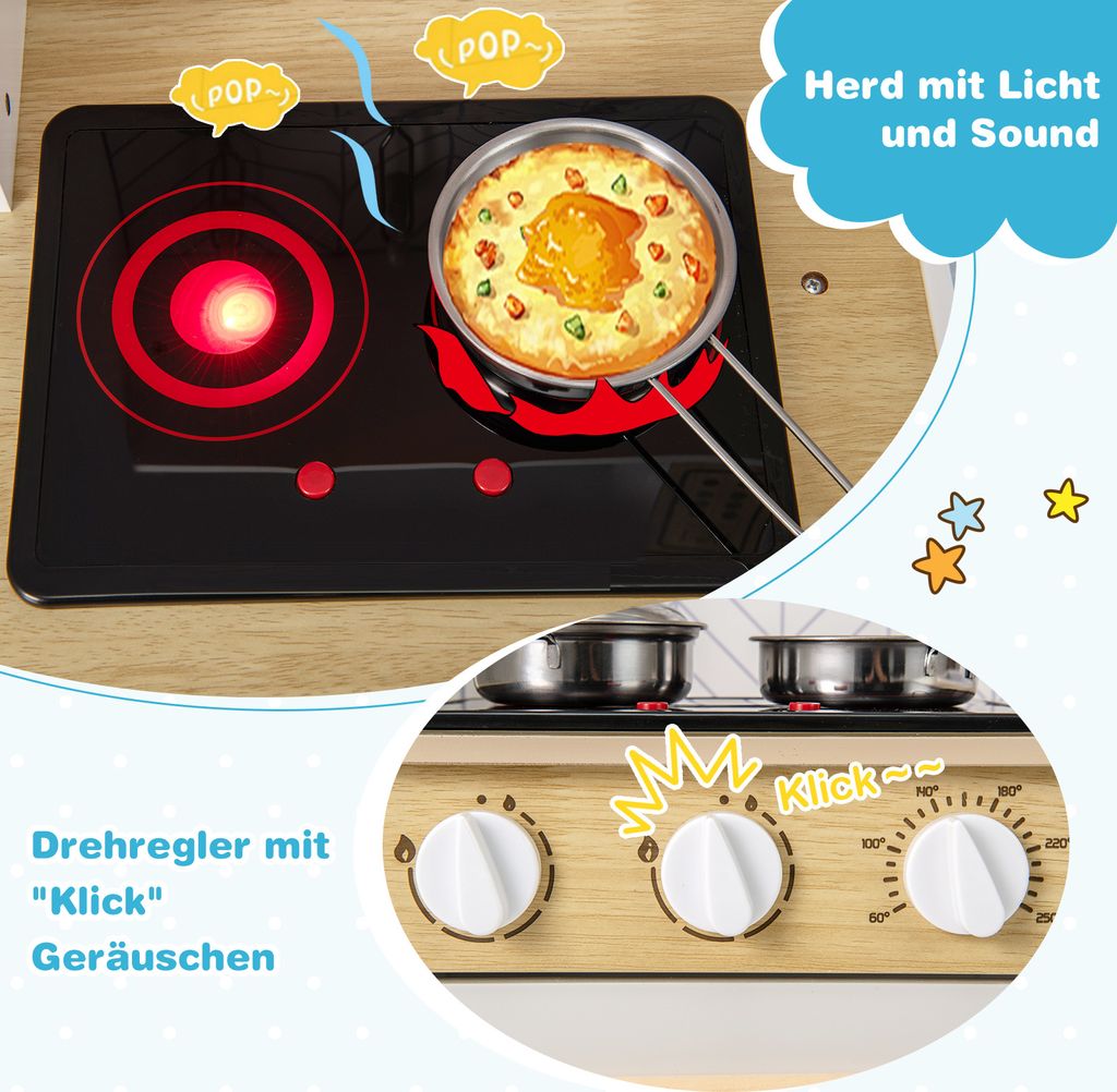 COSTWAY Kinderküche, Spielküche Holz mit Zubehör