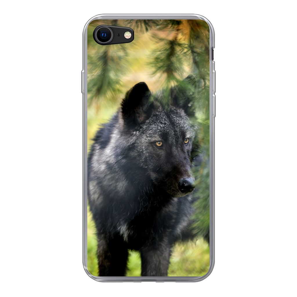 MuchoWow Handyhülle Schutzhülle Hülle für iPhone SE 2022 Wolf - Makro - Blätter Silikon Softcase Handy Hülle - Schutzhülle
