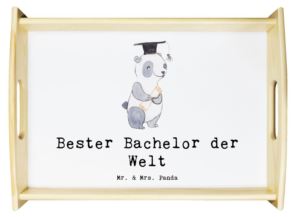 Mr. & Mrs. Panda Deko Tablett Panda Bester Bachelor der Welt - Weiß - Geschenk, sofatablett, Abschluss, Sofa, Holztablett, Servier, Geschenkidee, ...