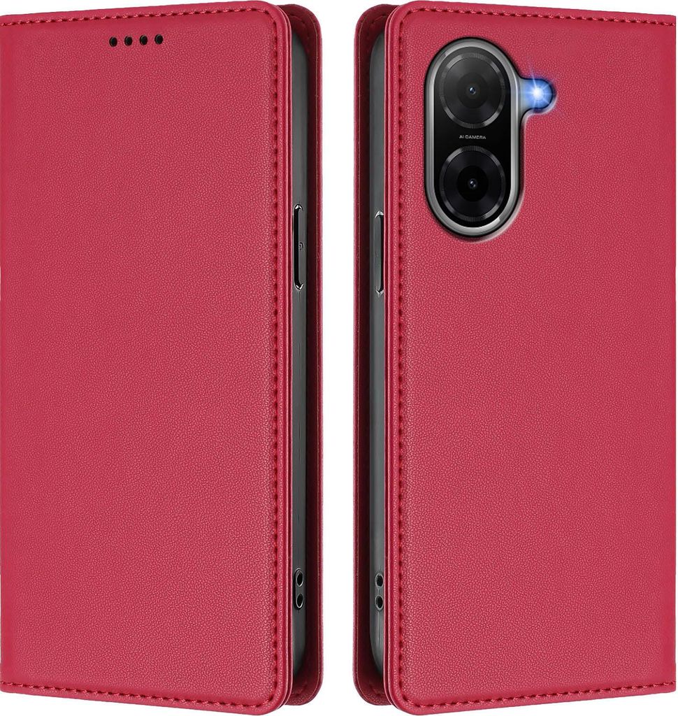 Handyhülle für Xiaomi Redmi A5 4G, Kunstleder Klapphülle Stoßfeste Magnetische Hülle mit Ständer Rot