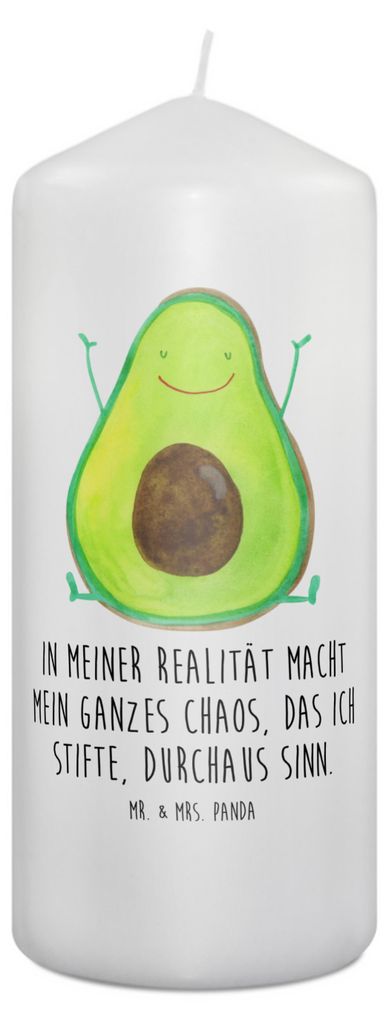 Mr. & Mrs. Panda Kerze Avocado Glücklich 19 x 8 cm - Weiß - Geschenk, Chaos, Erinnerungskerze, Freude, Erinnerungslicht, Stumpenkerze, Bedruckte,...