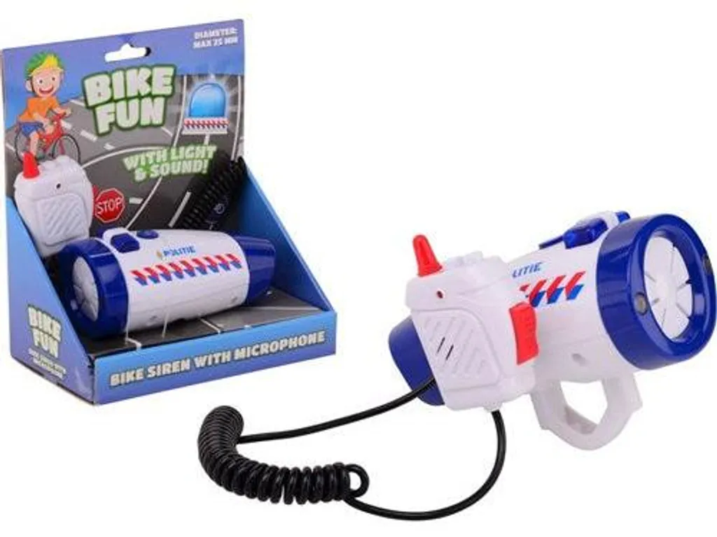 Sirène Bike Fun Police lumineuse avec micro pour vélo enfant - Bleu