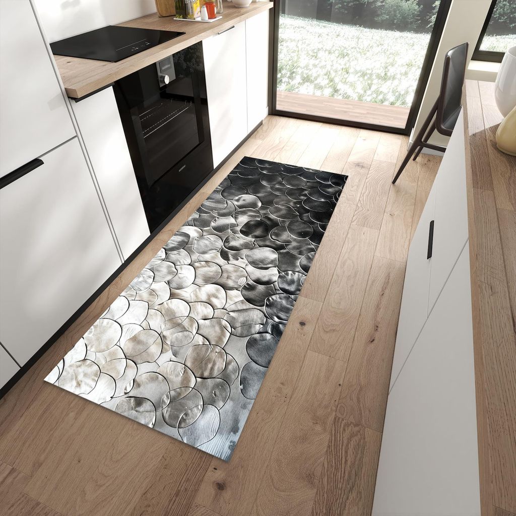 Küchenteppich 80x200cm rutschfest & abwischbar PVC Läufer - Metallic Schuppen