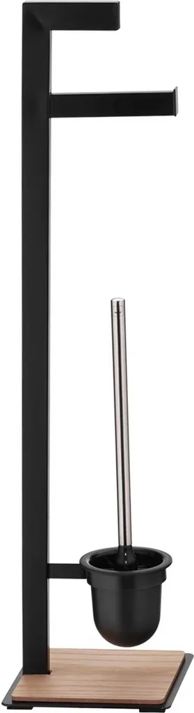 Ensemble Brosse WC et Support en Bois de Chêne KELA KL-24260 Métal Noir