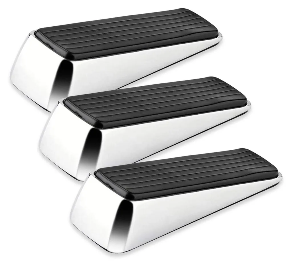 Lot de 3 cale-portes en chrome poli avec base antidérapante robuste
