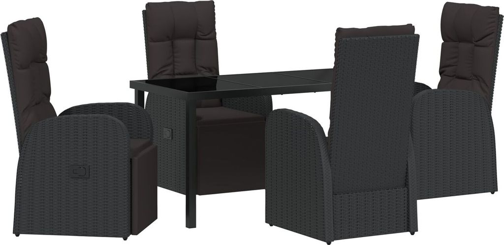 Möbel 5-teiliges Garten-Ess-Set mit Kissen - Schwarzes Poly-Rattan - Gartenstühle 3379515