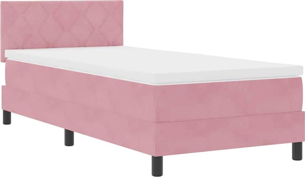 vidaXL LED Boxspringbett mit Matratze mit LED Rosa 100 x 200 cm Samt