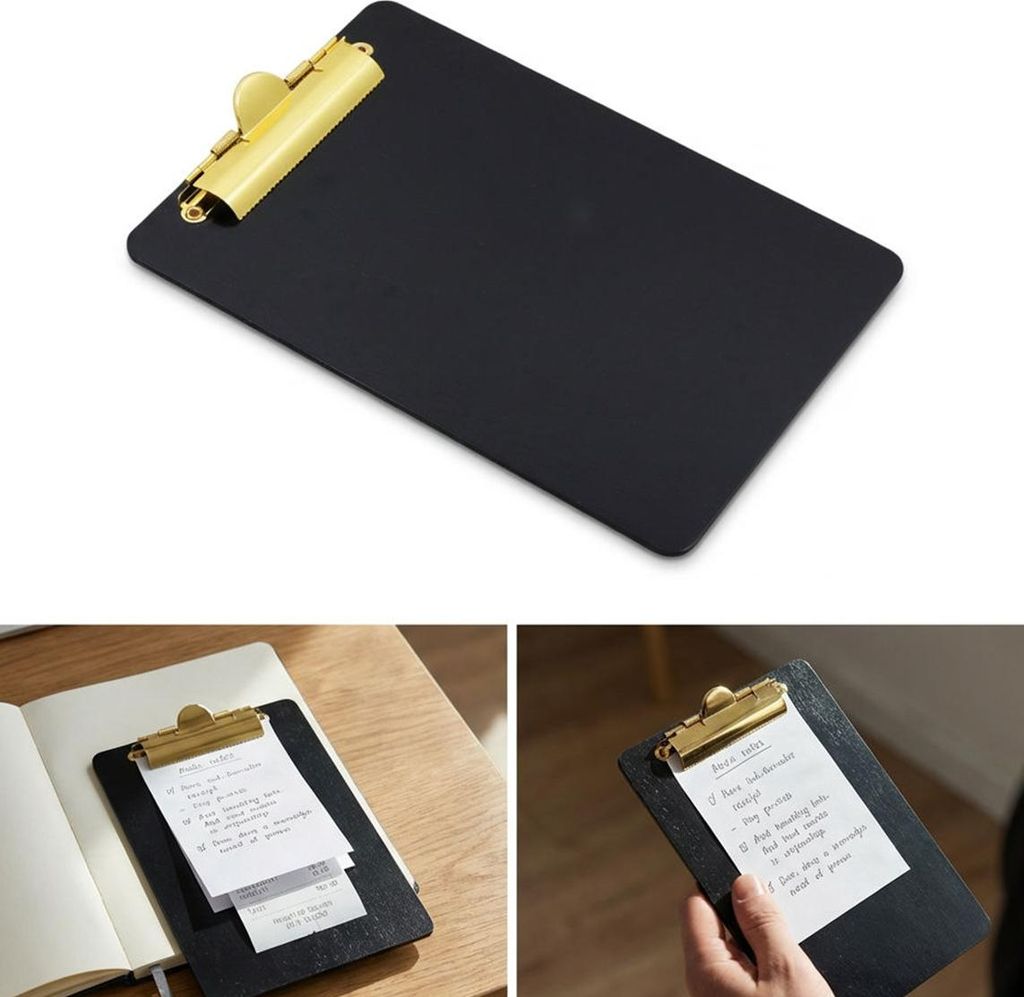 Holz-Clipboard SCHWARZ A5-Unterlage mit GOLDENEM Clip