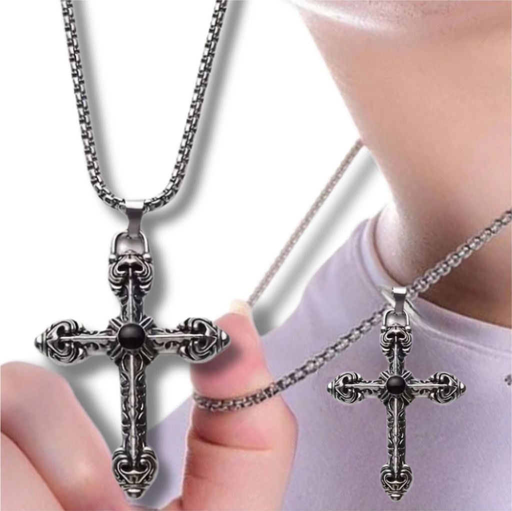 Halskette mit Kreuzanhänger aus Silber für Herren. Produktbild 