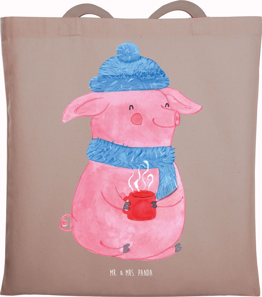Mr. & Mrs. Panda Tote Bag Schwein Glühwein - Braun Pastell - Geschenk, Weihnachten, Uni Tasche, dokumententasche, Glühschwein, Weihnachtsmarkt, c...