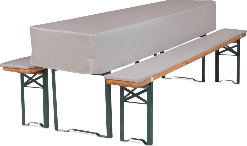 TexDeko Bierbankauflagen gepolstert 220x25x2cm mit Tischdecke 3TLG Set waschbar für Bierzeltgarnitur (220x50x30cm Grau)