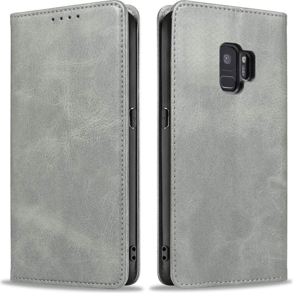 Handyhülle für Samsung Galaxy S9 Kunstleder Flip Cover Hülle Handytasche Case Kartenfach Farbe: Grau