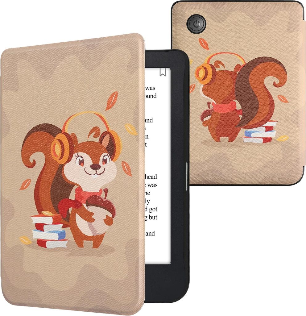 kwmobile Schutzhülle für Kobo Clara 2E / Tolino Shine 4 Hülle - eReader Flip Case mit Auto Sleep Funktion - Süßes Eichhörnchen mit Braun Rot ...